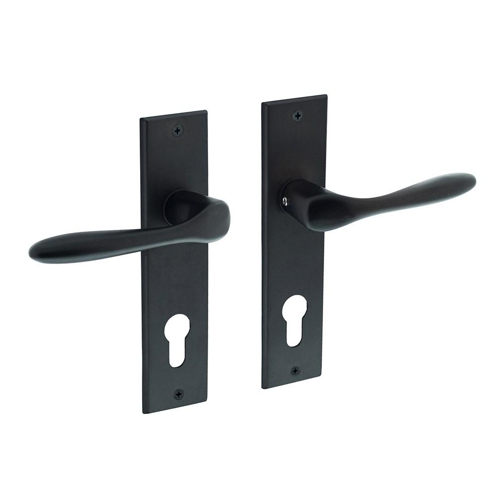 Deurkruk Banaan met schild 181x41x7mm profielcilindergat 72mm mat zwart