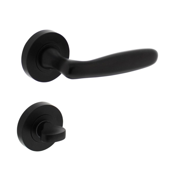 Deurkruk Bjorn op ronde rozet 53x8mm met nokken + WC-sluiting 7mm mat zwart