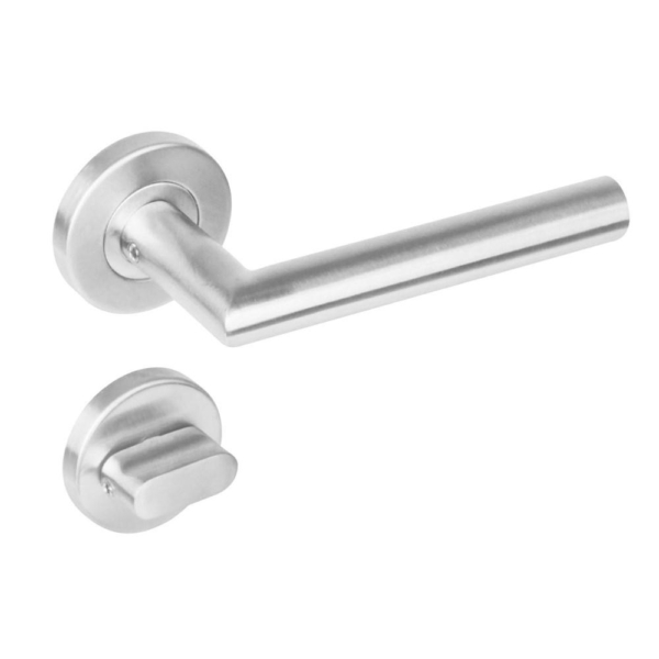 Deurkruk Niesen geveerd op rozet ø53x8 mm + 7mm nokken met WC-sluiting 8mm rvs geborsteld