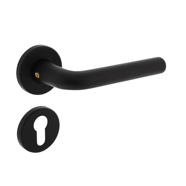 Deurkruk Derby op rozet ø50x7 mm + 7mm nokken met profielcilinderplaatjes zwart