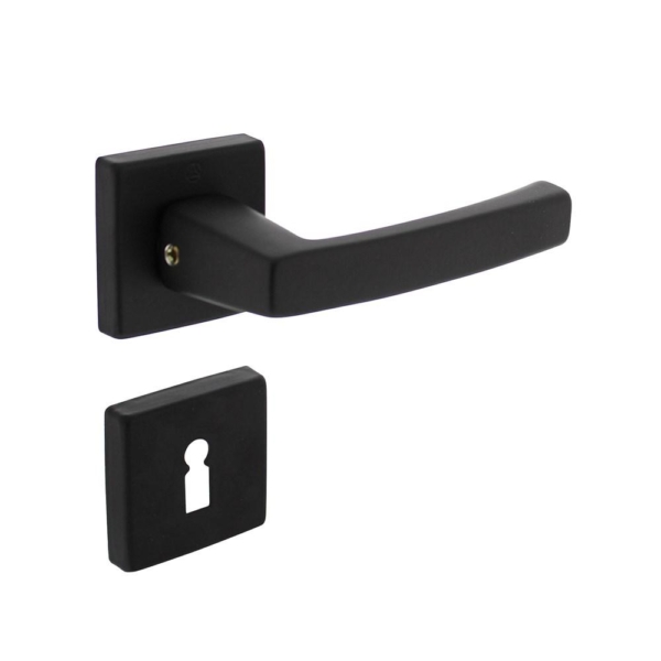 Deurkruk Moora op rozet 50x50x10 mm + 7mm nokken met sleutelplaatjes zwart