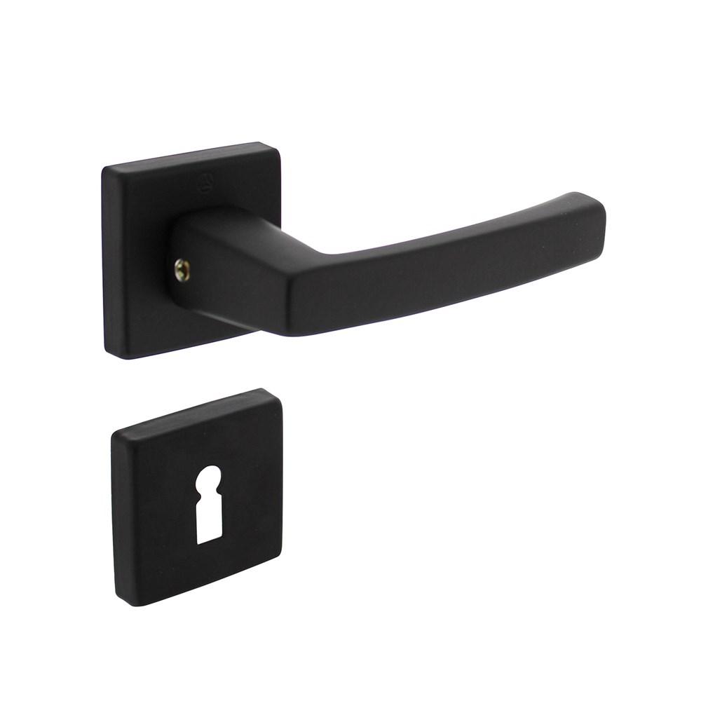 Deurkruk Moora op rozet 50x50x10 mm + 7mm nokken met sleutelplaatjes zwart