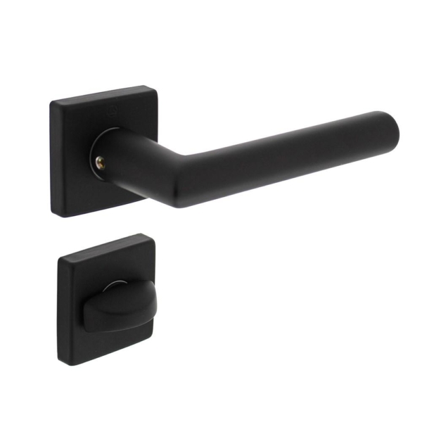 Deurkruk Broome op rozet 50x50x10 mm + 7mm nokken met WC-sluiting 8mm zwart