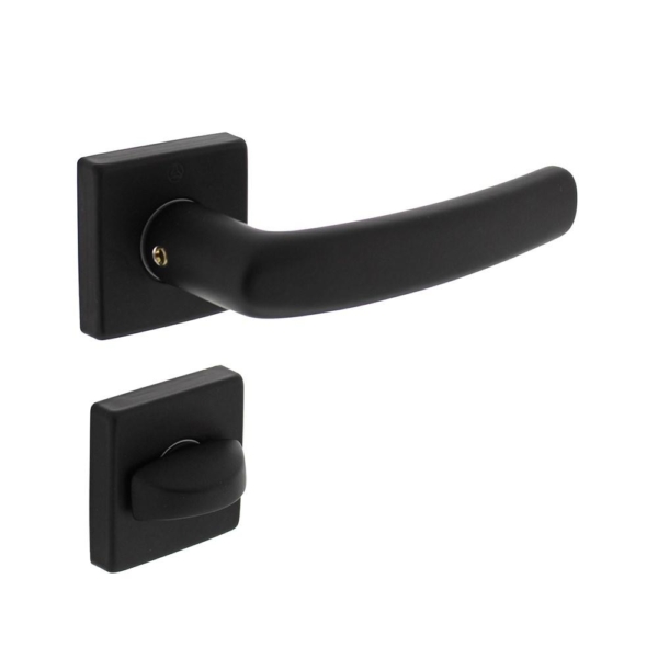 Deurkruk Denham op rozet 50x50x10 mm + 7mm nokken met WC-sluiting 8mm zwart