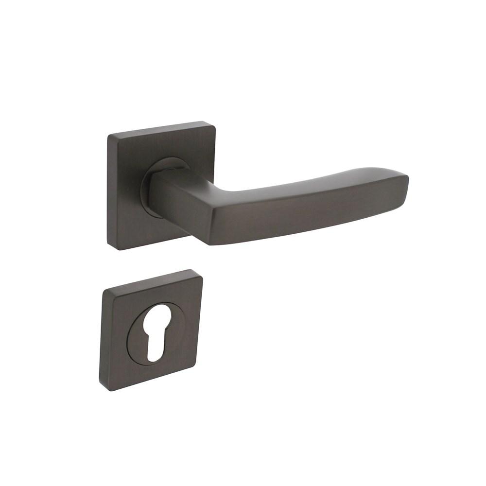 Deurkruk Minos op vierkante rozet met nokken 55x55x10mm en profielcilinderplaatjes antraciet-grijs