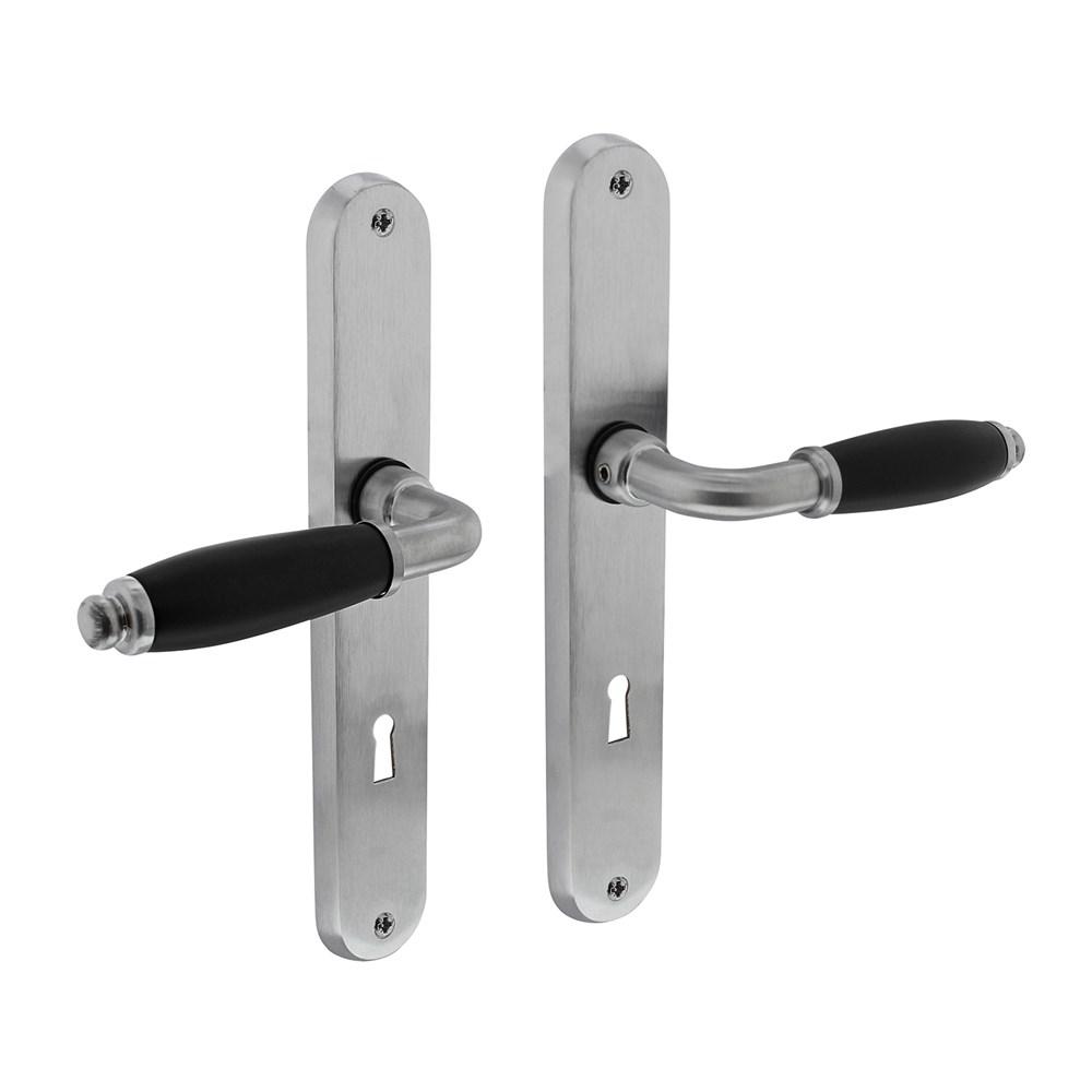 Deurkruk Courgette met ovaal schild 238x39x9mm sleutelgat 72mm mat chroom