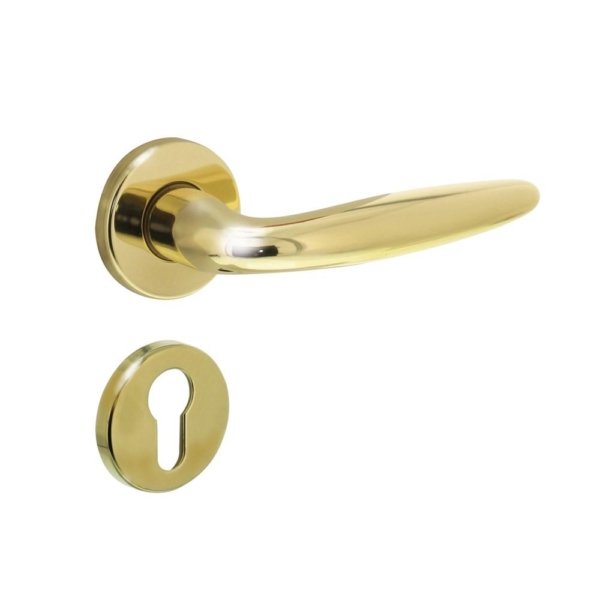 Deurkruk Sigaar op rozet verdekt ø49x7mm en cilinderrozetten messing gelakt