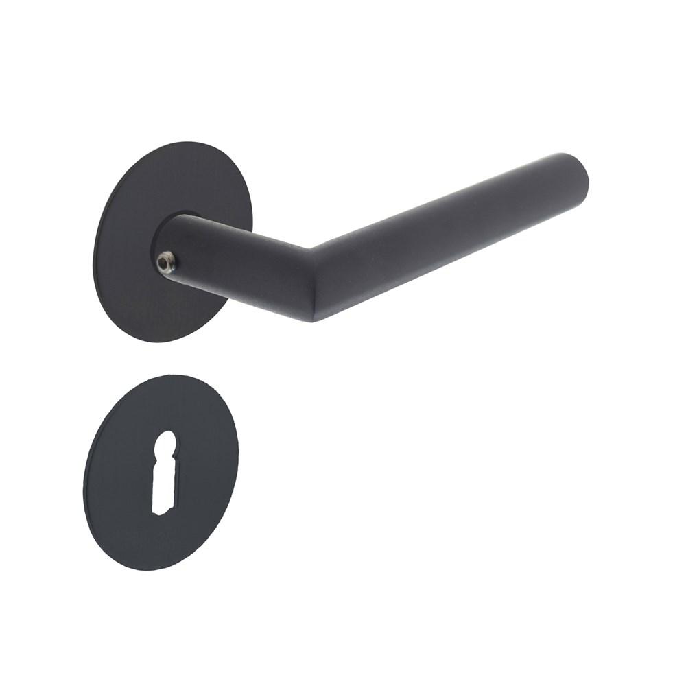 Deurkruk Jura met rozet zelfklevend ø55x2mm en sleutelrozetten structuur zwart