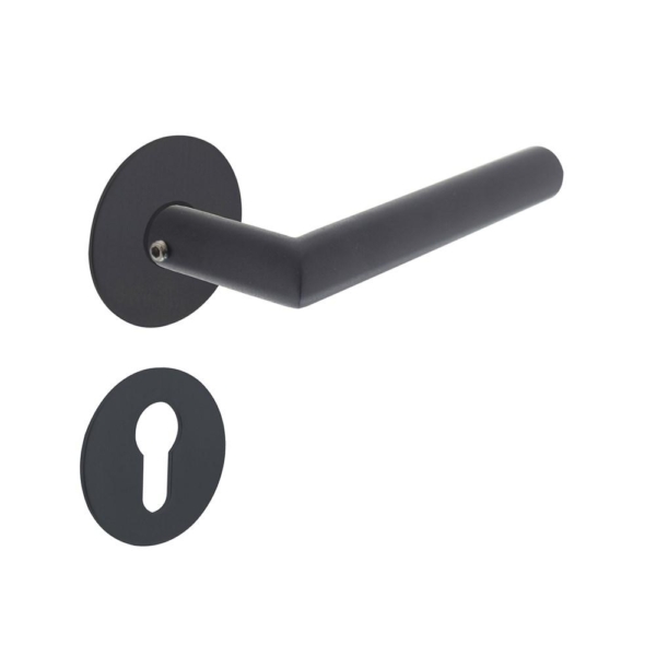 Deurkruk Jura met rozet zelfklevend ø55x2mm en cilinderrozetten structuur zwart