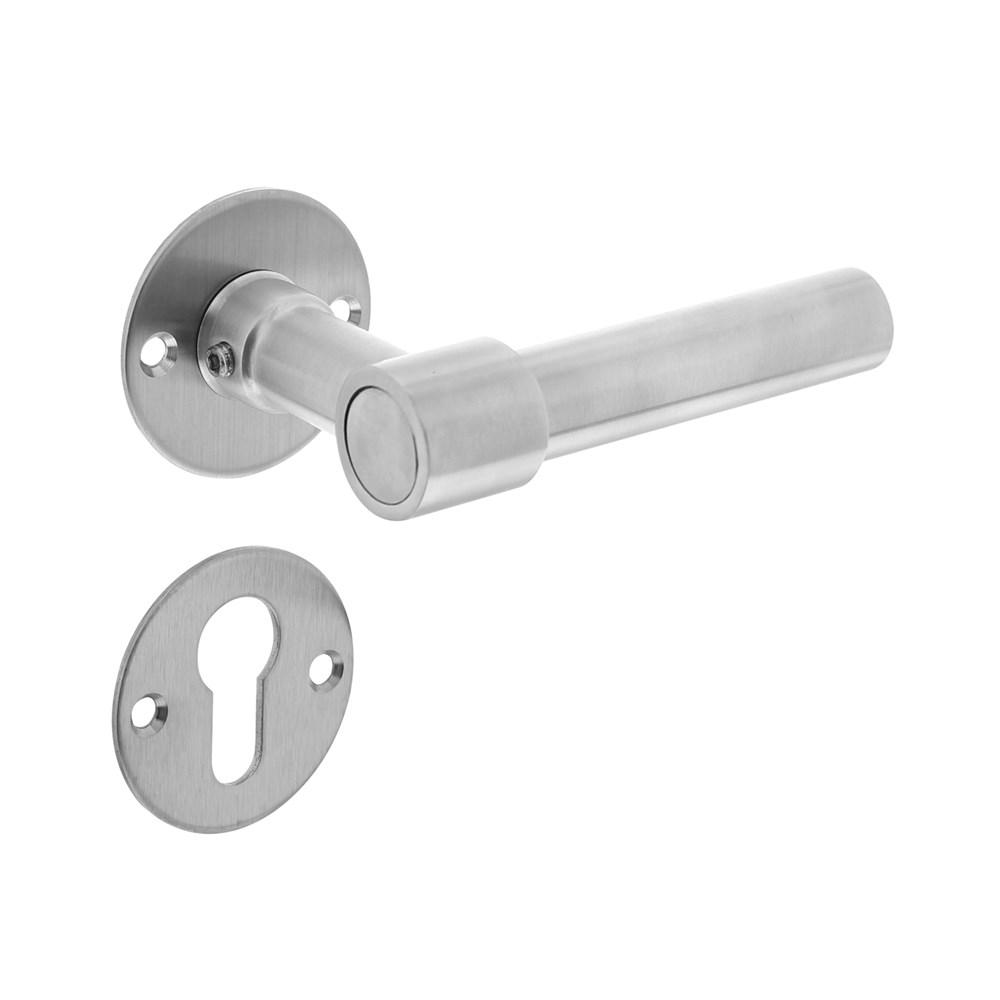 Deurkruk L/L recht met rozet ø50x2mm en cilinderrozetten rvs