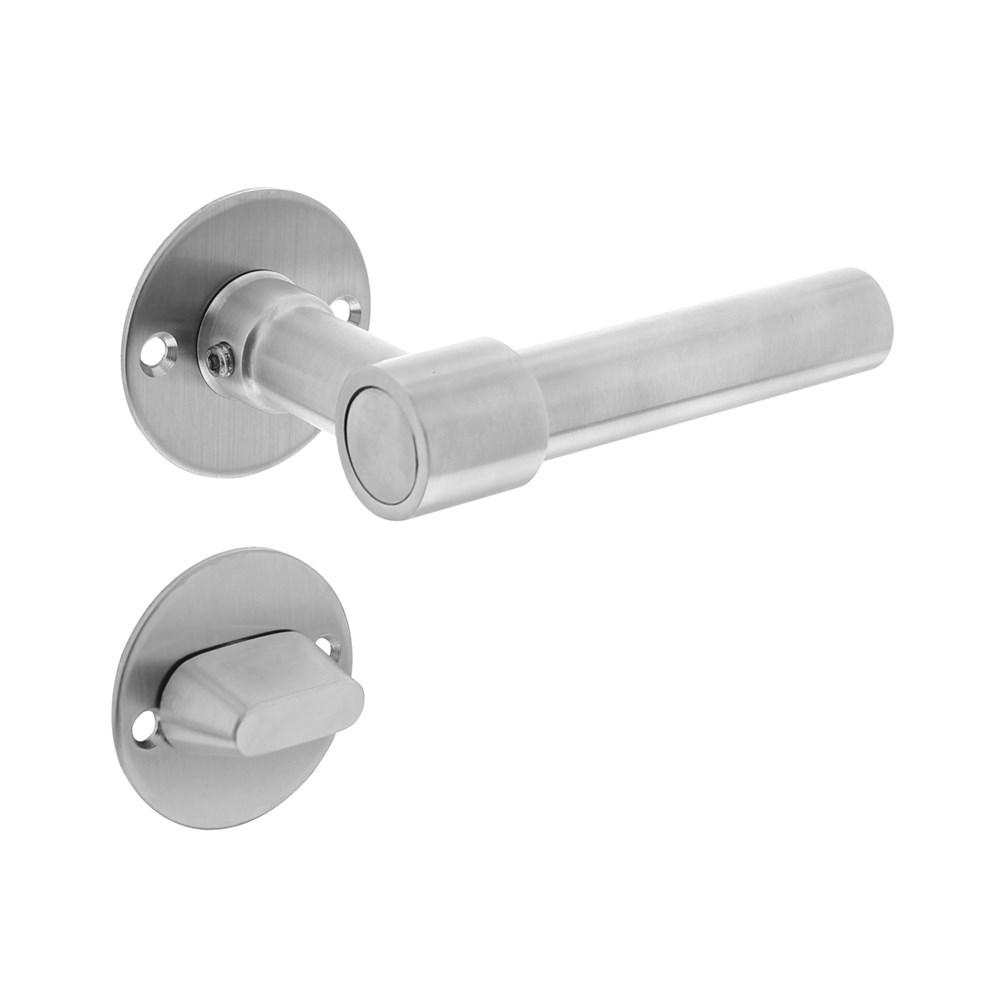 Deurkruk L/L recht met rozet ø50x2mm en WC-sluiting met stift 8x8mm rvs