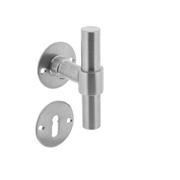 Deurkruk L/T recht met rozet ø50x2mm en sleutelrozetten rvs