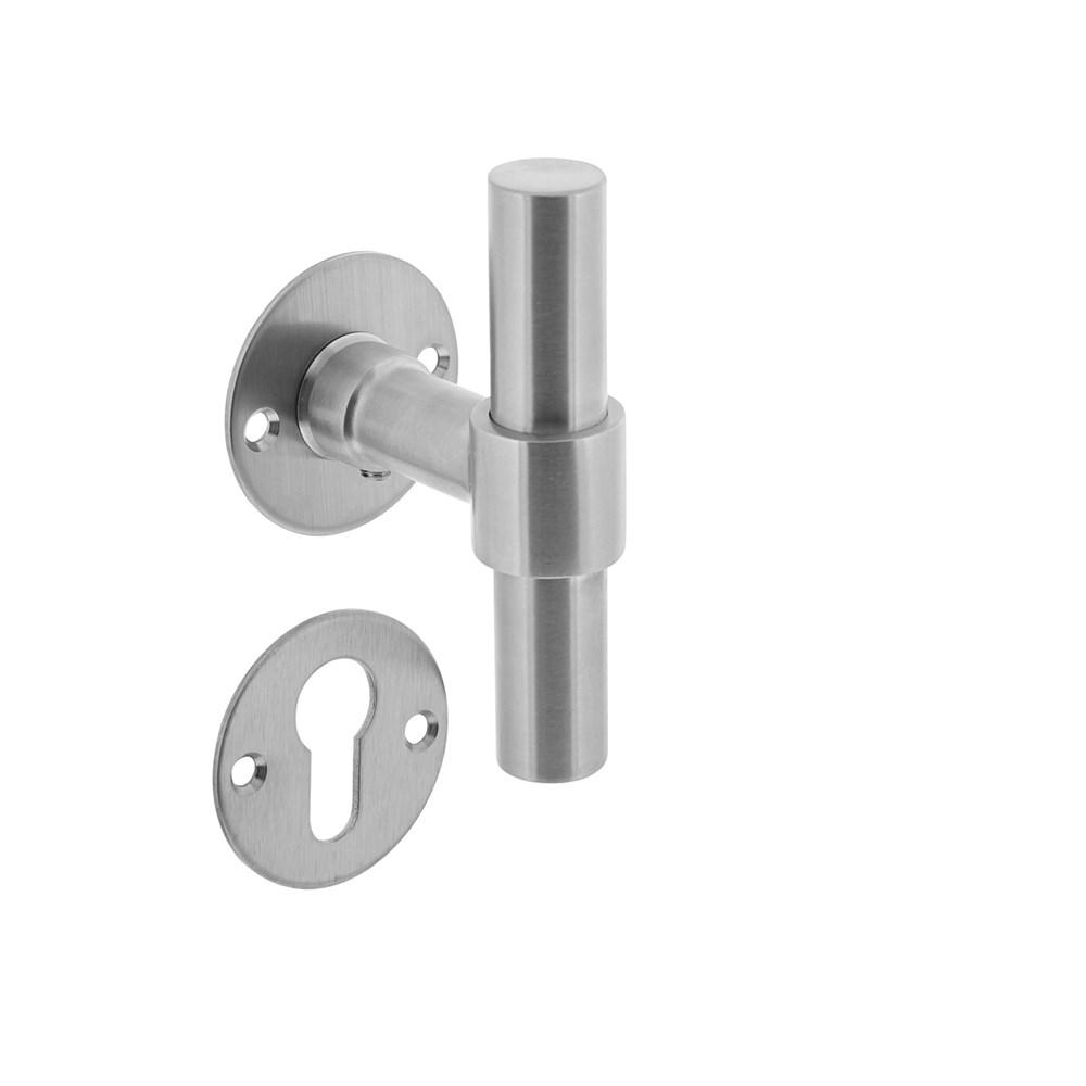 Deurkruk L/T recht met rozet ø50x2mm en cilinderrozetten rvs