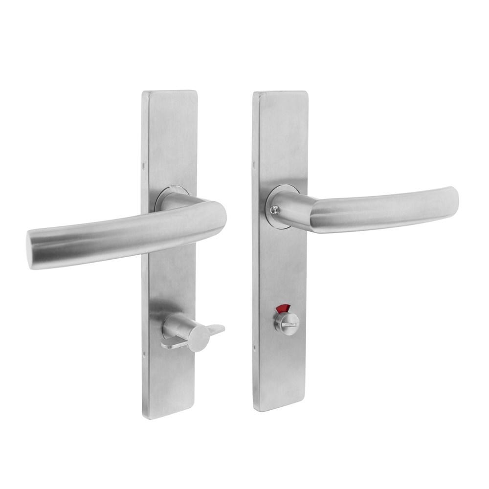 Deurkruk Blok op schild verdekt rechthoekig 219x40mm met nokken wc 78/8mm rvs EN1906/4