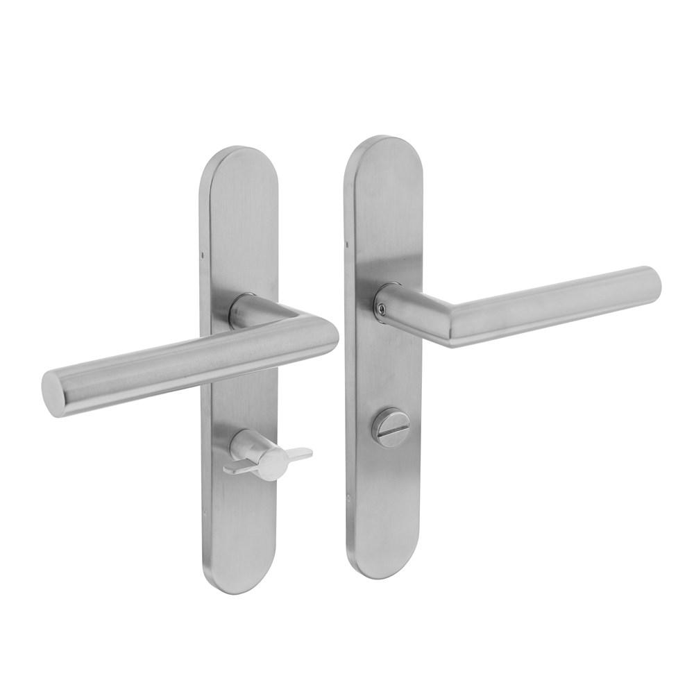 Deurkruk Jura op schild verdekt ovaal 219x40mm met nokken wc 63/8mm rvs