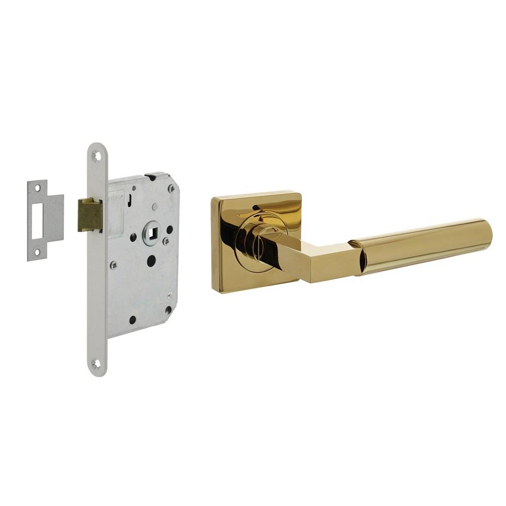 Set loopslot wit met deurkruk Baustil op rozet 55x55mm PVD messingkleur