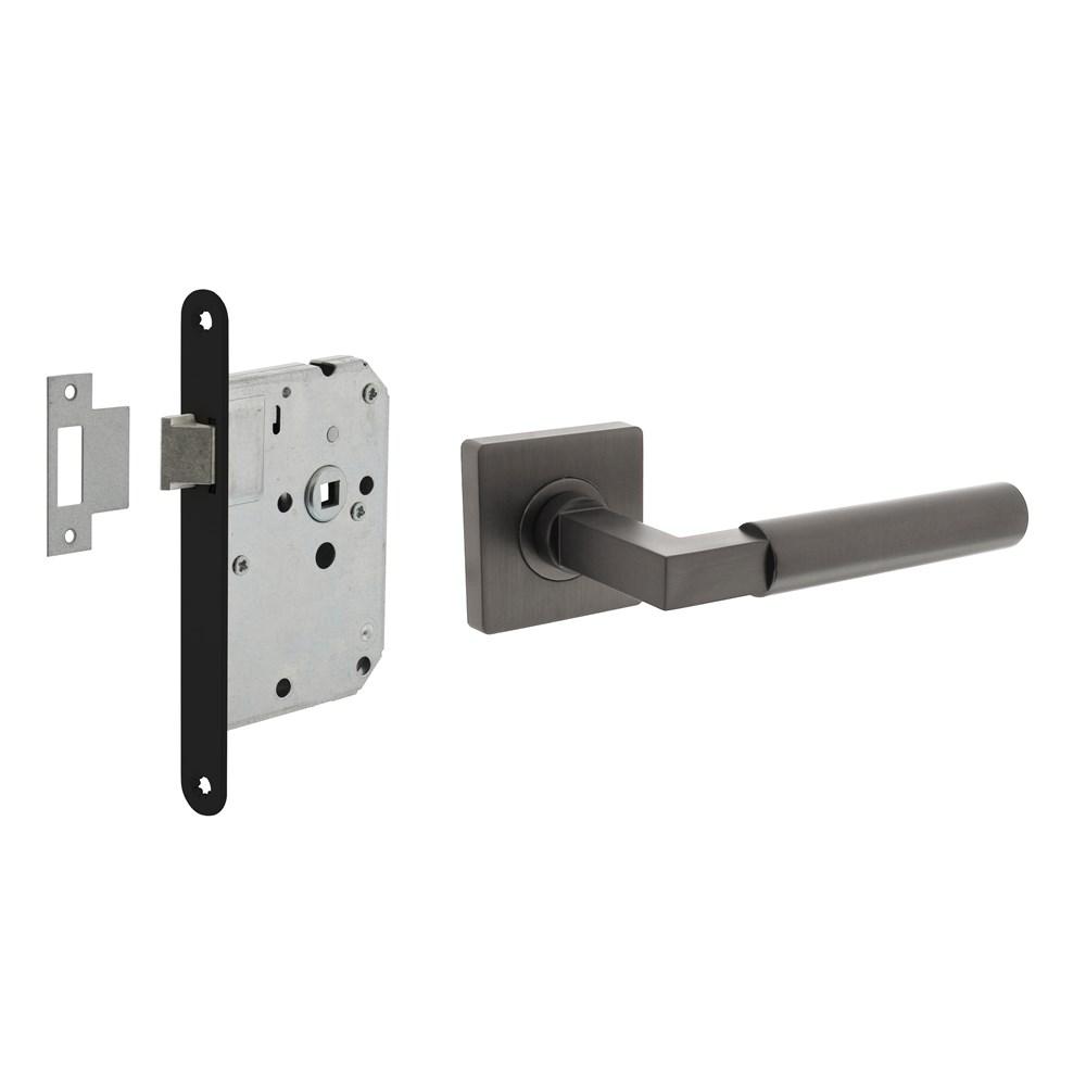 Set loopslot zwart met deurkruk Baustil op rozet 55x55mm antraciet grijs