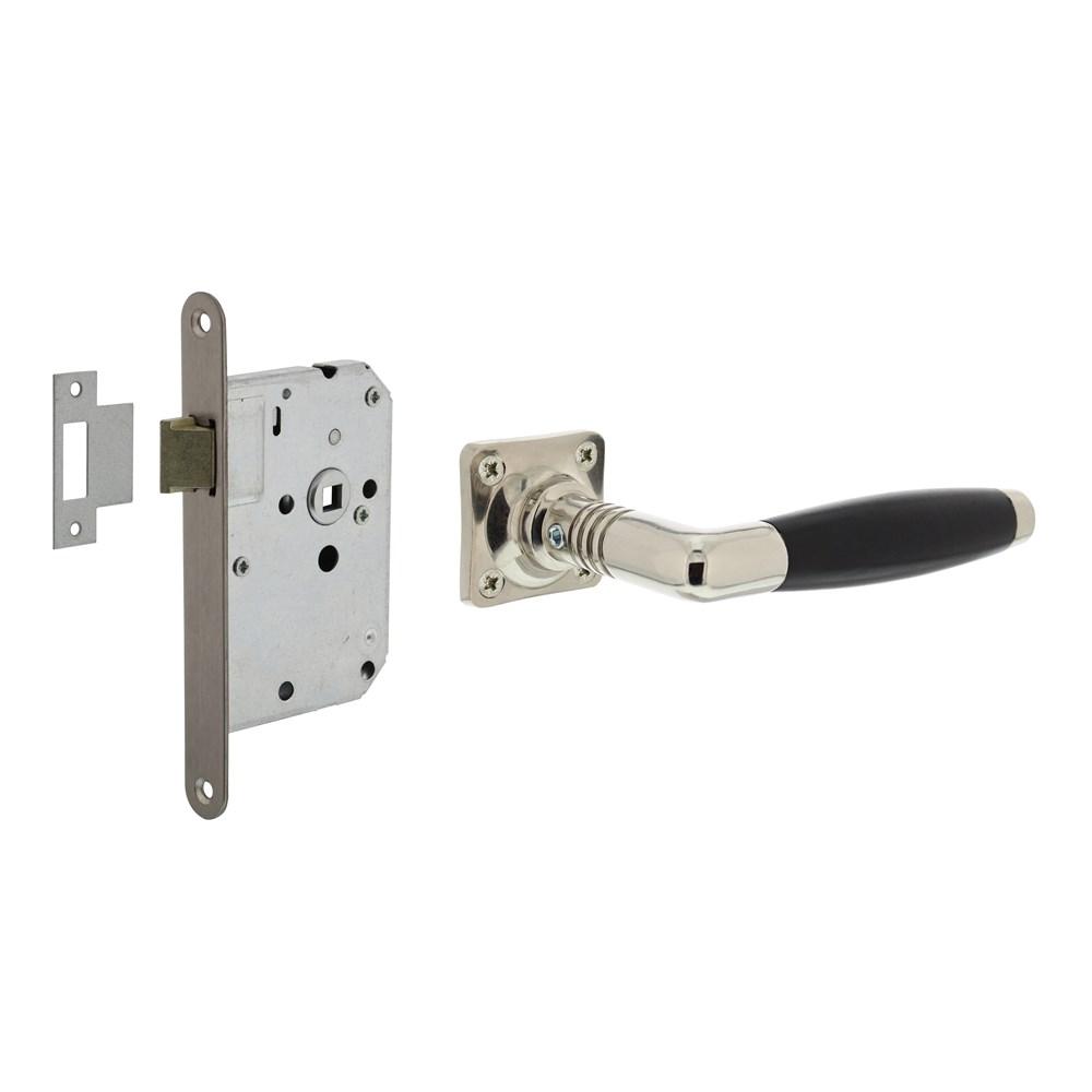 Set loopslot rvs met deurkruk Ton basic op rozet 38x38mm nikkel