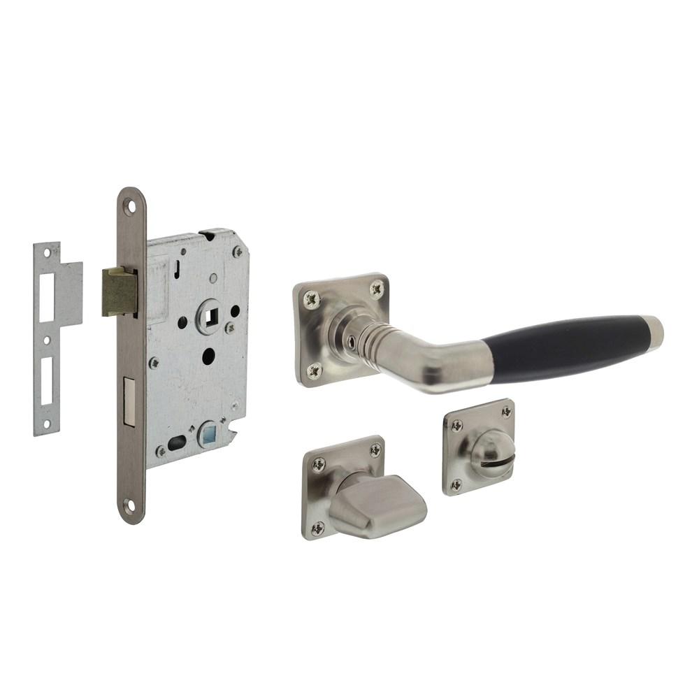 Set toiletslot 63/8 rvs met deurkruk Ton basic op rozet 38x38mm en WC-sluiting nikkel mat