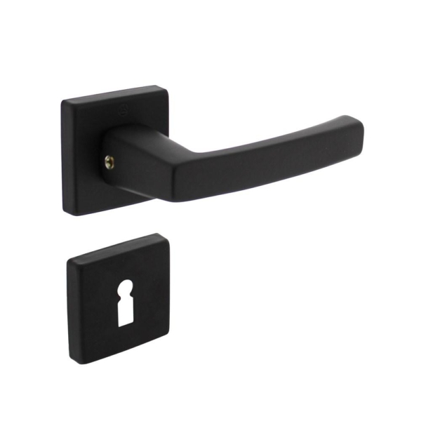 Deurkruk Moora met rozet verdekt 50x50x10mm met nokken en sleutelrozetten zwart