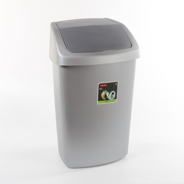 Afvalbak swing zilv/antr.50l