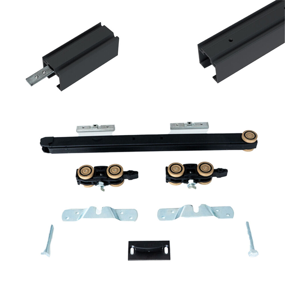 Xperta set 4m rail - Zwart - Plafond opbouw - Dubbele deur - Deurdikte 50-55mm - Dubbele softclose - opbouw