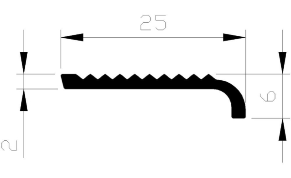 Slijtstrip met neus alu brute 25x6x2mm ongeboord (3mtr)