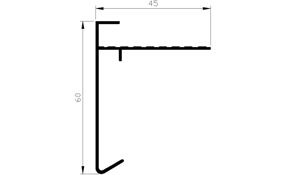 Daktrim 60mm hoog, 45mm breed (2.5mtr)