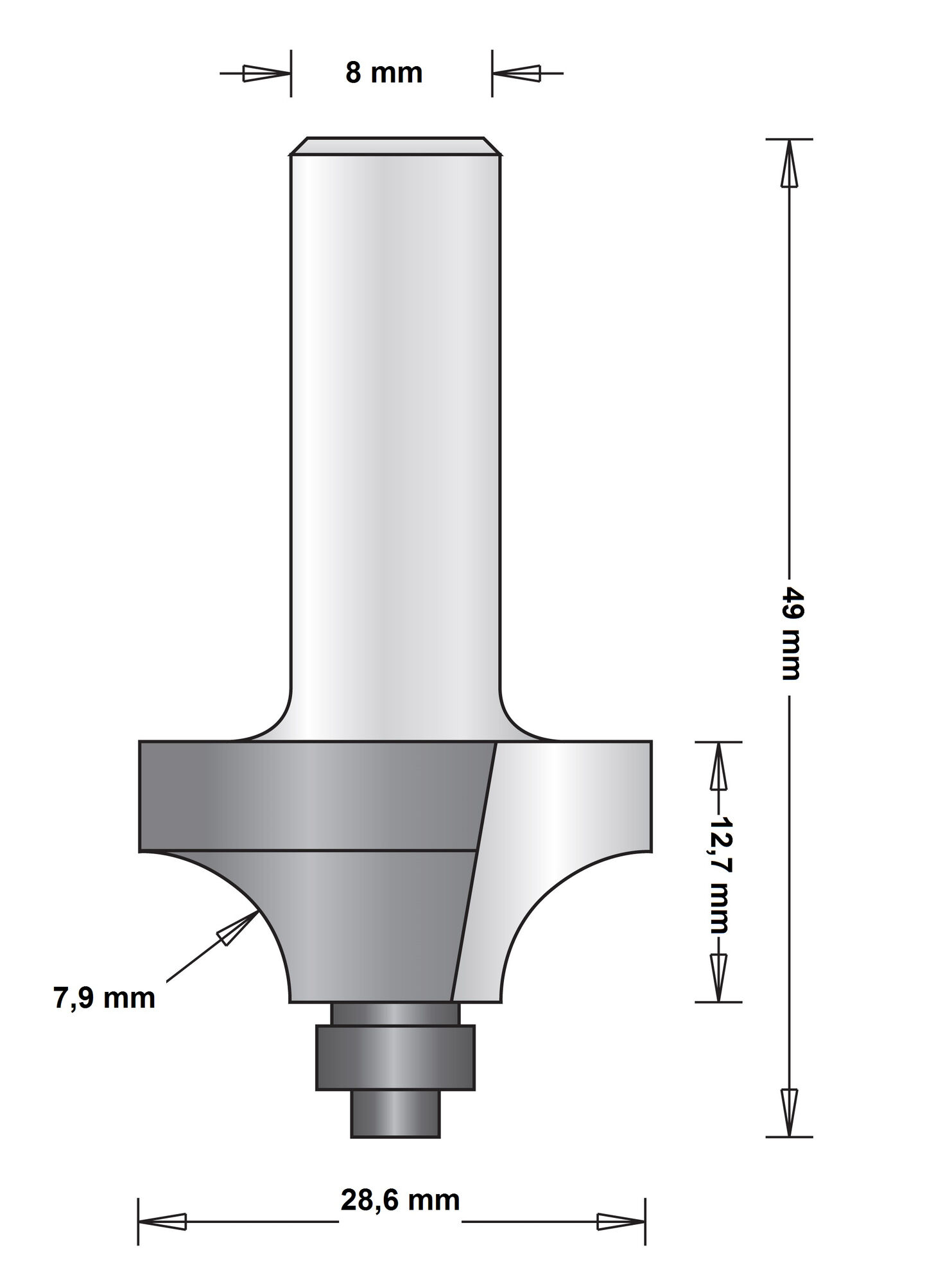8 MM AFRONDFREES (DUIVEJAGER) MET ONDERLAGER