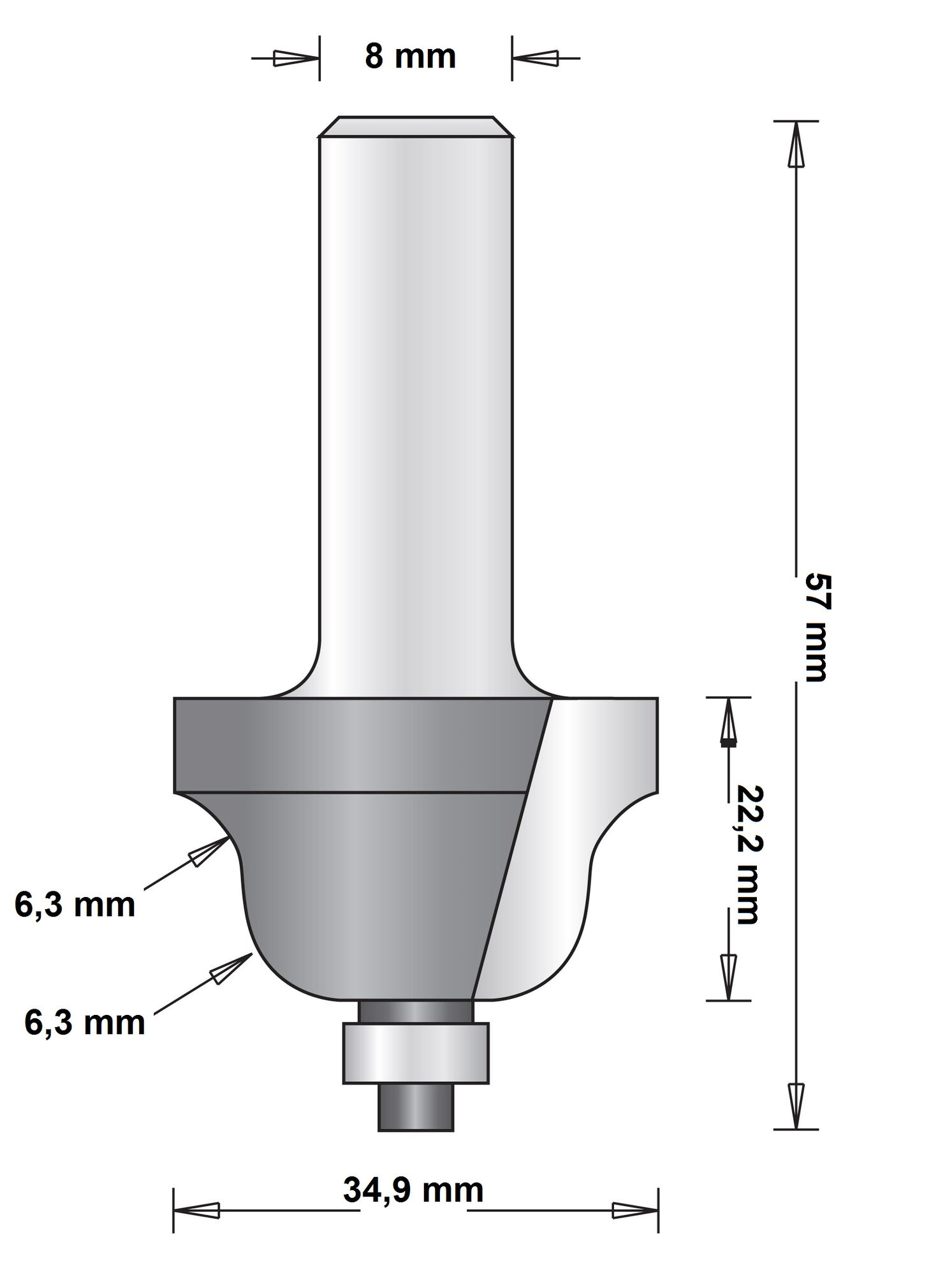 8 MM PROFIELFREES MET ONDERLAGER 34.9X57X6.3