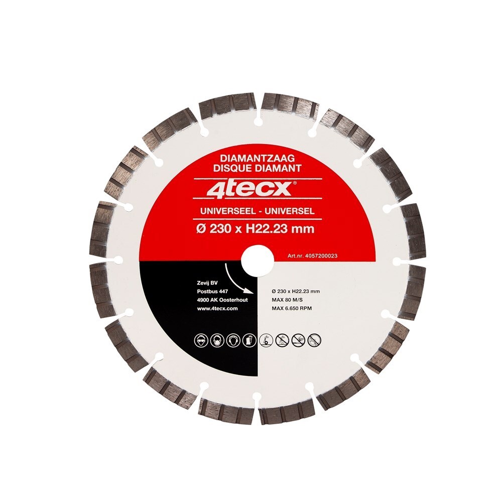 4tecx Diamantzaagblad universeel turbo geluidsarme kern 230 x 22mm