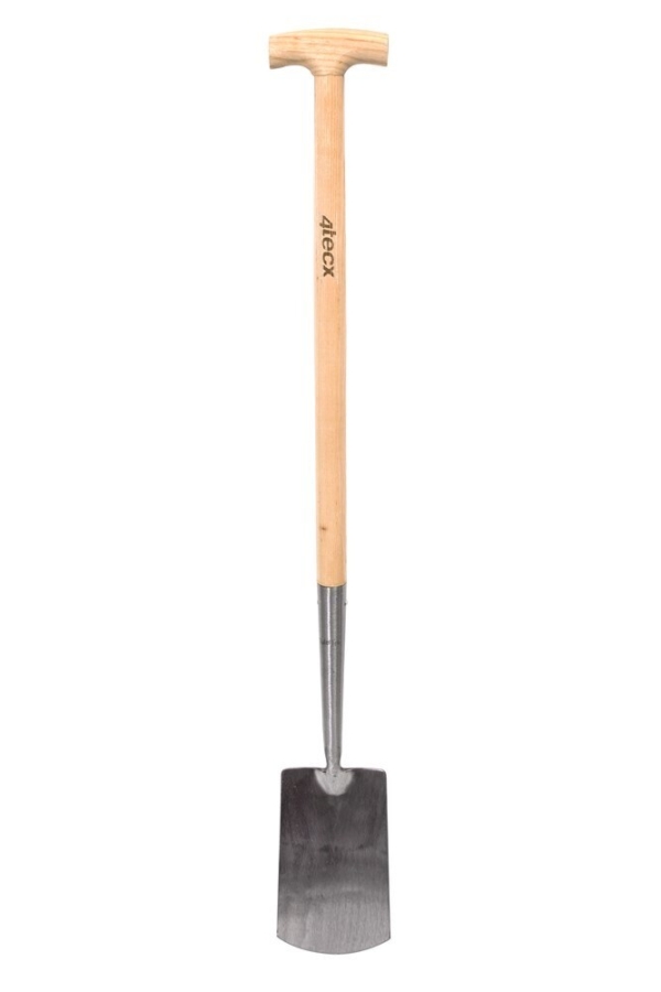 4tecx Gesmede spade 330 x 140 mm met hals blank geslepen met essen steel