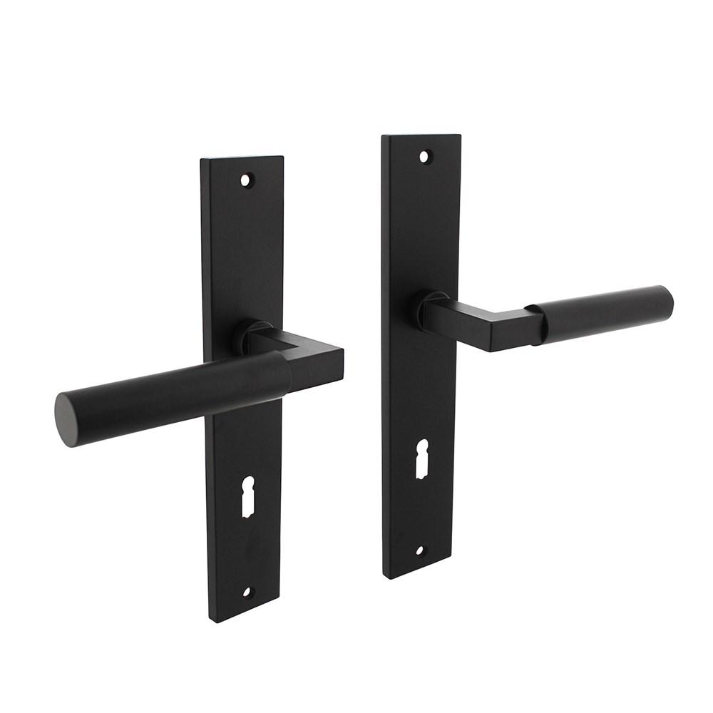 Deurkruk Baustil op langschild 245x45mm sleutelgat 78mm mat zwart