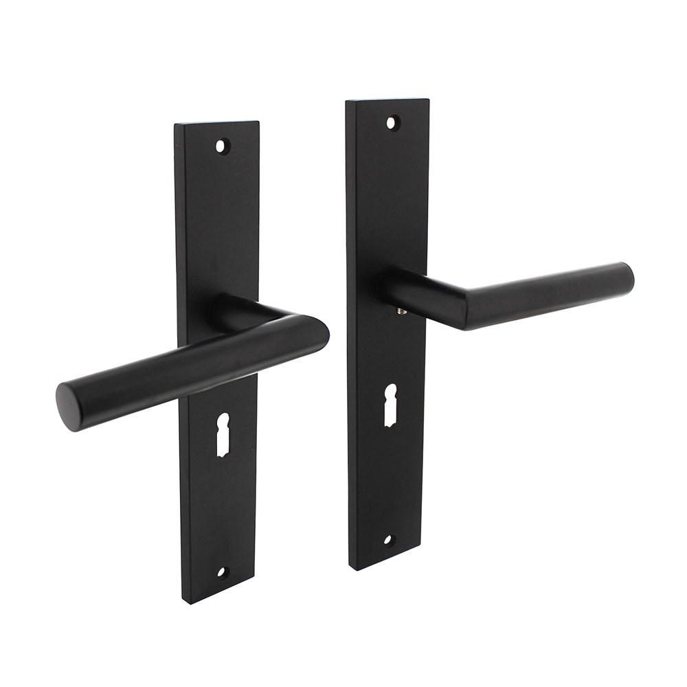Deurkruk Bastian op langschild 245x45mm sleutelgat 56mm mat zwart