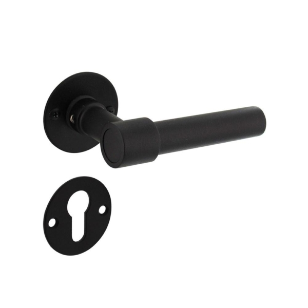 Deurkruk L/L recht met rozet ø50x2mm en cilinderrozetten structuur zwart