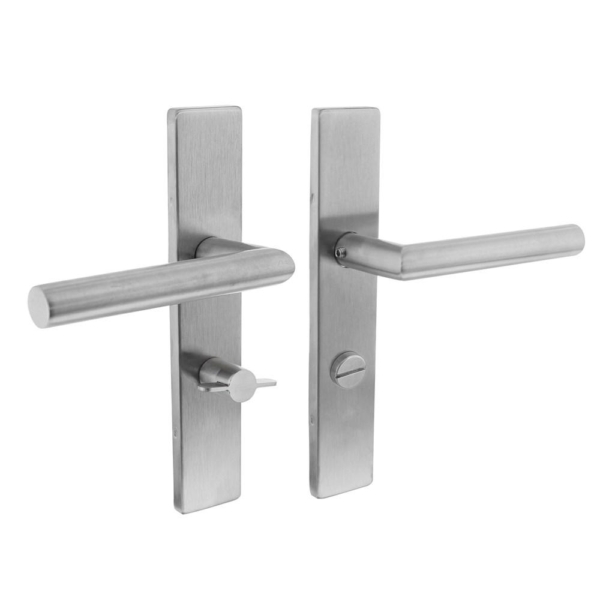 Deurkruk Jura op schild verdekt rechthoekig 219x40mm met nokken wc 63/8mm rvs EN1906/4