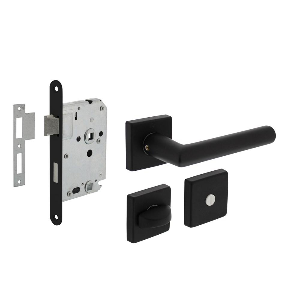 Set toiletslot 63/8mm zwart met deurkruk Broome op rozet 50x50mm en WC-sluiting zwart