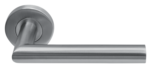 Deurklink Uno rvs basis op rond rozet geveerd