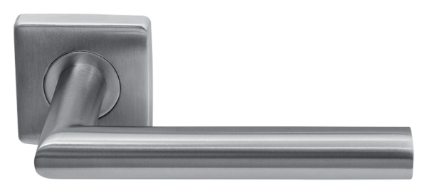 Deurklink Uno rvs basis op vierkant rozet geveerd