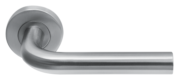 Deurklink Trevo rvs basis op rond rozet geveerd