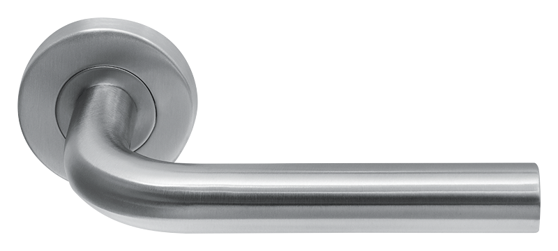 Deurklink Trevo rvs basis op rond rozet geveerd