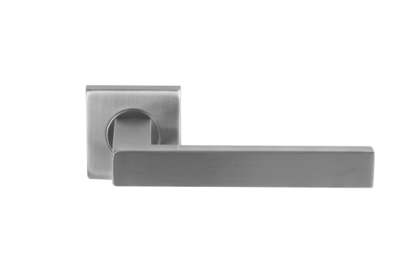 Deurklink Linea rvs basis op vierkant rozet geveerd