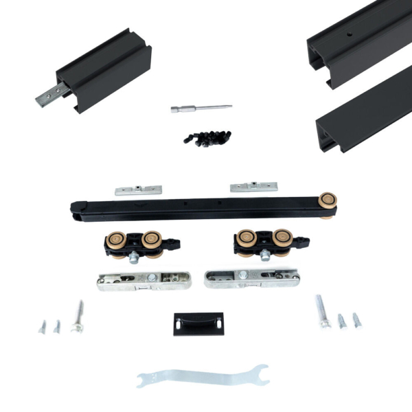 Xperta set 2m rail - Zwart - wand z. vloerpl. - Enkele deur - Deurdikte 50-55mm - Dubbele softclose - inbouw auto fix