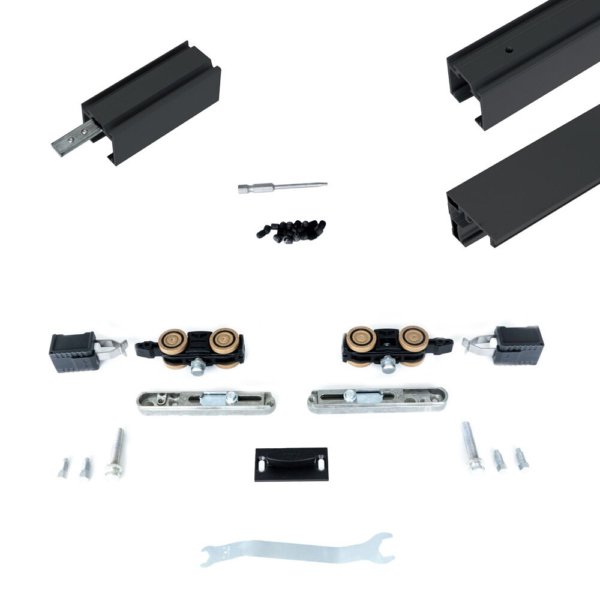 Xperta set 4m rail - Zwart - vloerplint - Enkele deur - inbouw manual fix