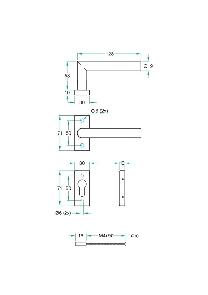 Krukgarn TIPO rvs mat rechthoekig rozet PC