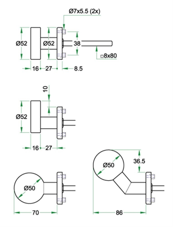 Wisselknop vlak excentrisch PL rvs mat