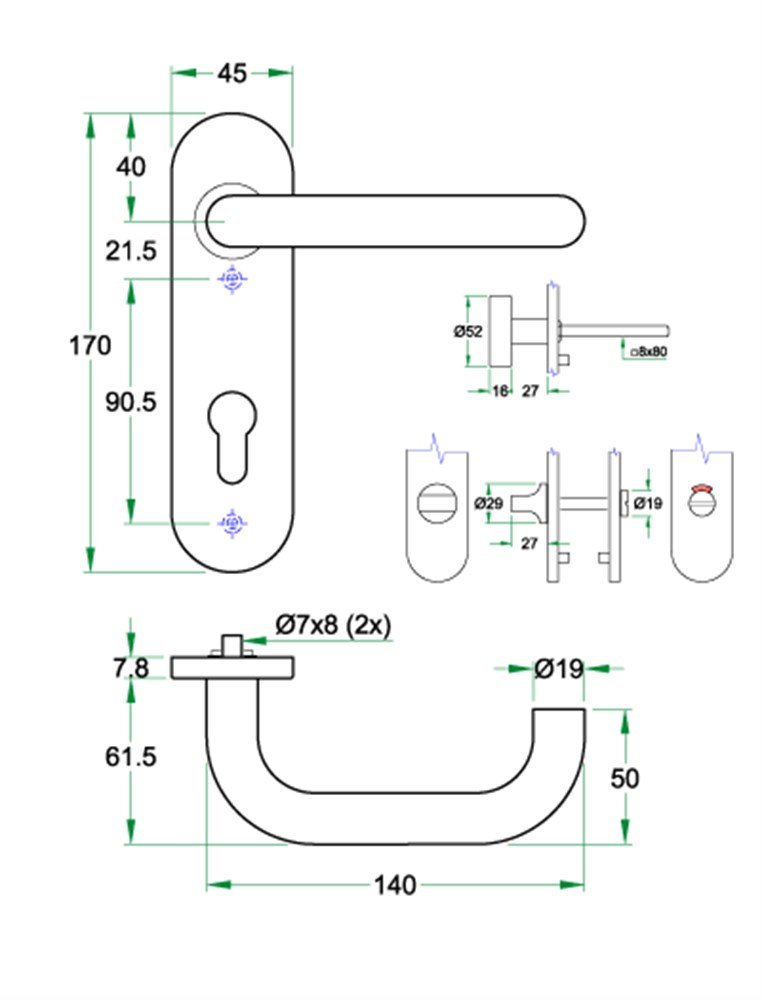 Krukgarn CHASE PL rvs mat WC 8mm KS
