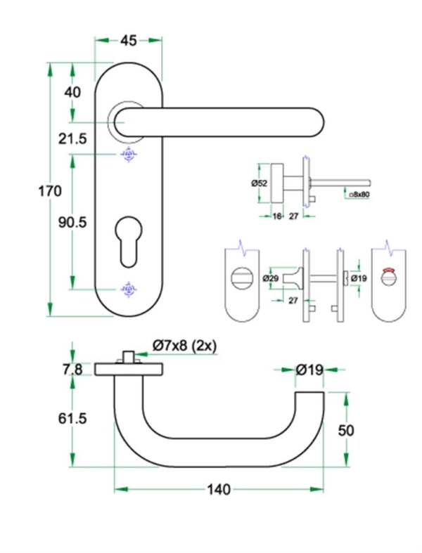 Knop/krukgarn CHASE DIN-L PL KL4 rvs mat PC72 KS