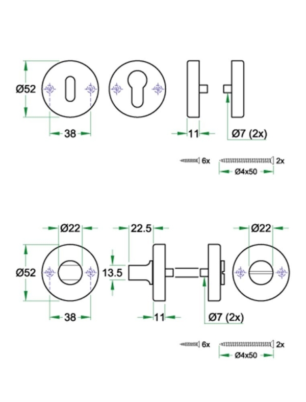 WC garnituur WCX rvs mat WC 6-7mm