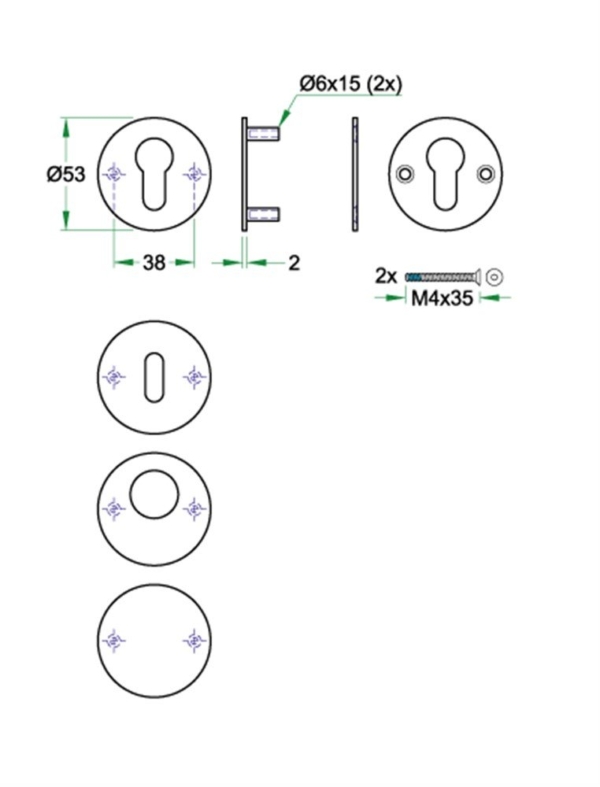 Blindrozet (afdek) paar SF rvs mat